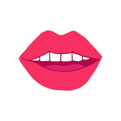 lips with pink lipstick icon. mouth vector illustration hand drawn in cartoon style.