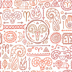 Aries zodiac sign. Element of Fire. Seamless Pattern for your design