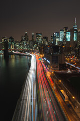 Fototapeta na wymiar New York, NY, road, line, light, metropolitan, traffic , Brooklyn, Manhattan, cityscape