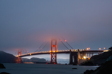 golden gate bridge at night, Golden Gate Bridge, SF, San Francisco, bridge, sea, red, orange