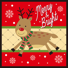 christmas greeting card with deer and snowflakes