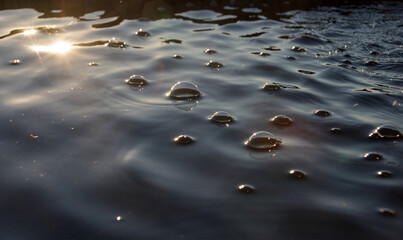 Glitter bubble on wavy water surface