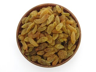 Raisins in a bowl top view 