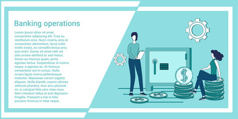 Banking operations.The concept of banking work.Loans and finance.An illustration in the style of a green landing page.