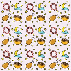 Ramadan doodle seamless pattern vector design	