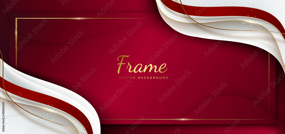 Poster abstract template red and grey geometric curved with golden line layer on black background. luxury s