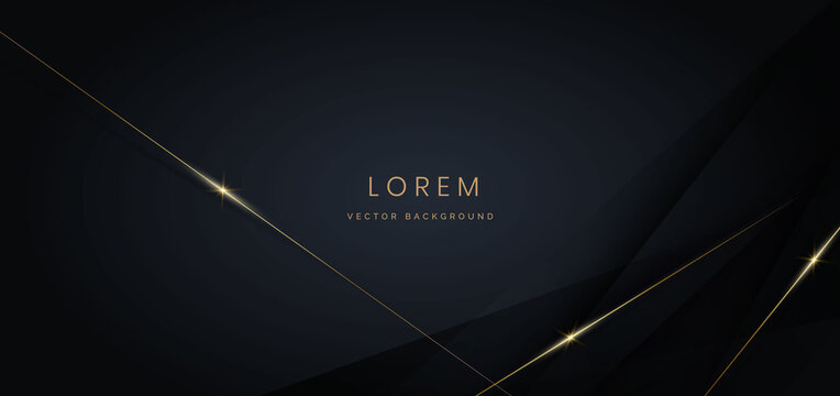 Abstract luxury geometric diagonal shape with gold stripes lines on dark blue background.