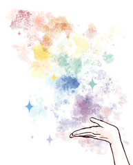 虹色のオーラをまとった手