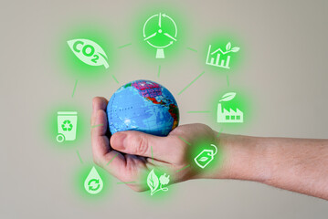 The hand of man holds the planet earth.