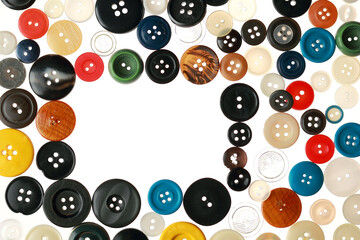 Multicolored different size buttons for clothes.