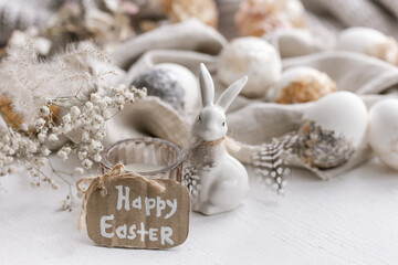 Fototapeta na wymiar Happy Easter background with pastel-colored decor details.