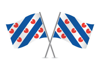 Frisian crossed flags. Flag of the province of Friesland, isolated on white background. Vector icon set. Vector illustration.