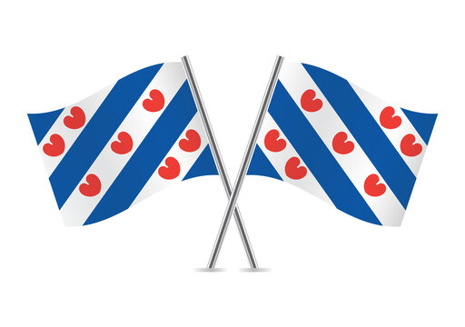 Frisian crossed flags. Flag of the province of Friesland, isolated on white background. Vector icon set. Vector illustration.