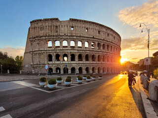 Colosseum at sunset glowing Rome Italy