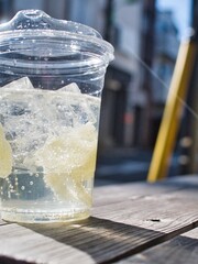 太陽の光に照らされるレモンスカッシュ