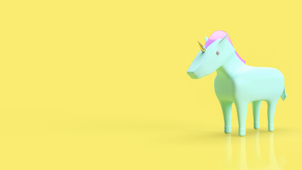 The blue unicorn on yellow background for startup concept 3d rendering