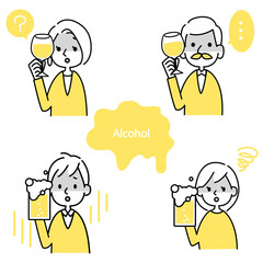 アルコールのトラブル　飲酒時の注意　人物のベクターイラストセット