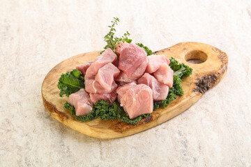 Raw pork meat cubes for coocking