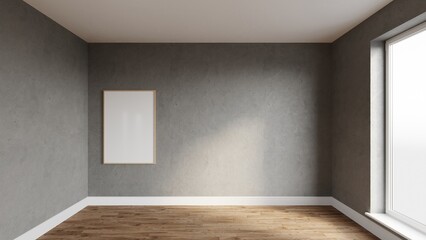3d render empty room with art frame