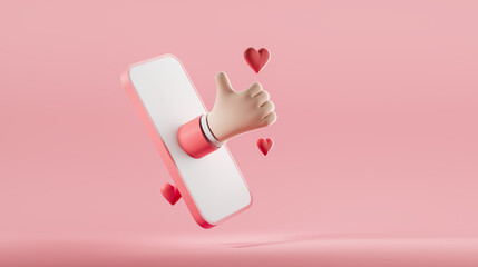 Cartoon character hand shows thumb up and give like