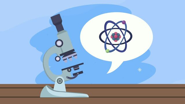 laboratory microscope with atom animation