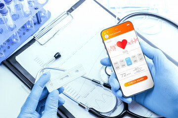 Health apps medical technology. Doctor using mobile smart phone. Online medicine application on digital smartphone screen. Mobile medicine, online doctor.