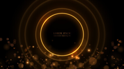 Abstract glow circle with bokeh lights on dark background. Vector illustration