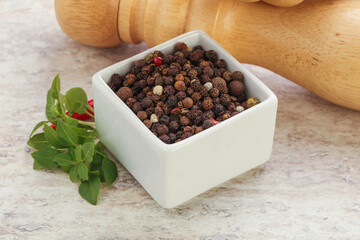 Peppercorn mix heap in the bowl