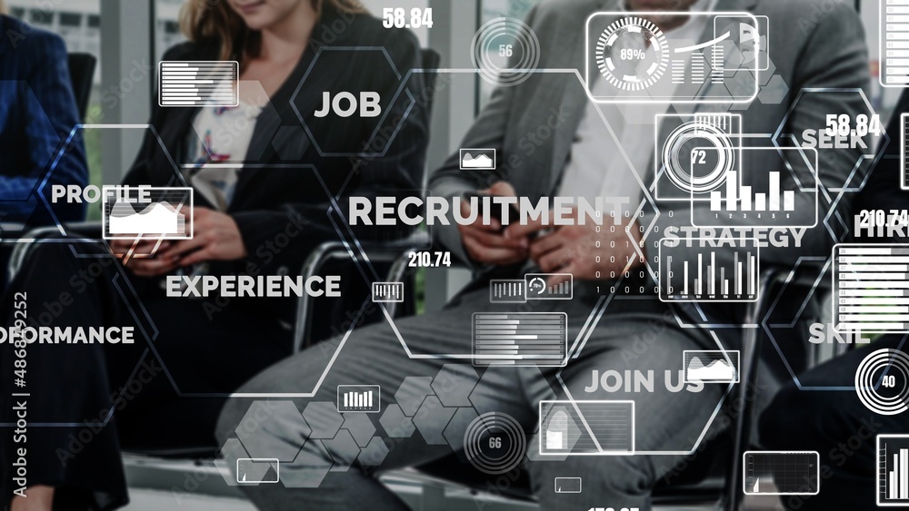 Poster human resources recruitment and people networking conceptual . modern graphic interface showing prof
