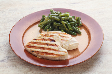 Grilled turkey steak with green bean