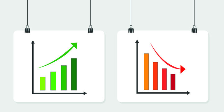 column growth and decrease charts with arrows isolated vector graphic economy icon
