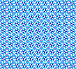 Abstract geometric seamless pattern with white blue snowflakes and lilac squares