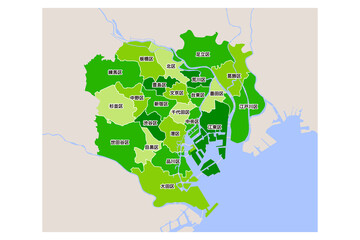 東京23区の地図のベクターイラスト素材カラー