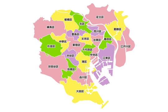 東京23区の地図のベクターイラスト素材カラー