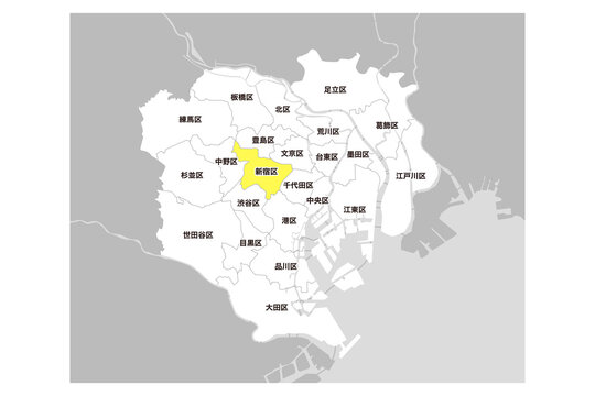 東京23区の地図のベクターイラスト素材白黒