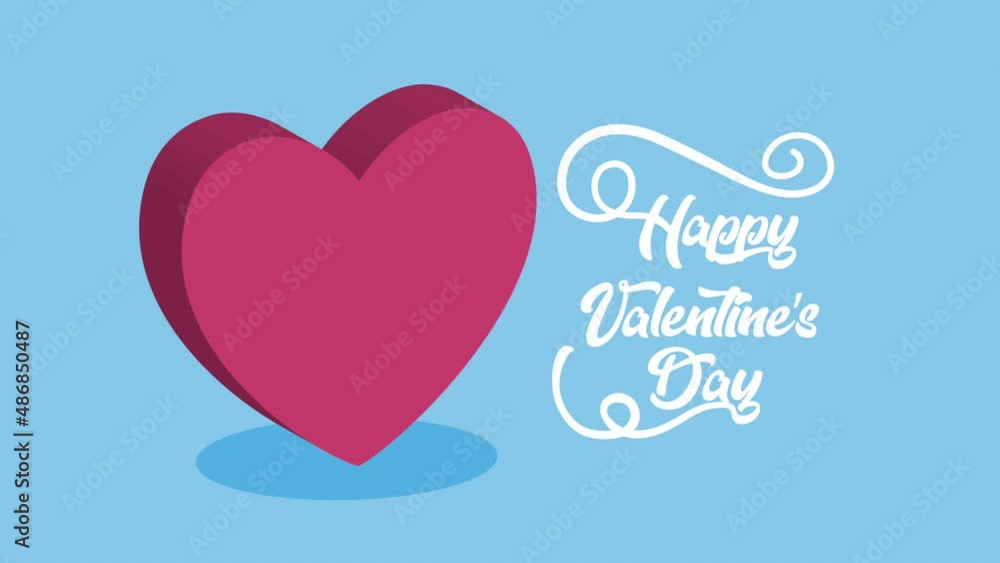 Poster happy valentines day lettering with isometric heart