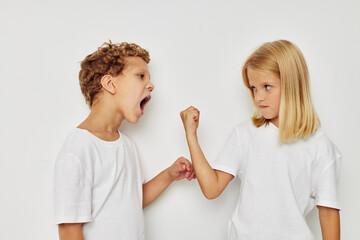 Photo of two children Friendship posing together childhood unaltered