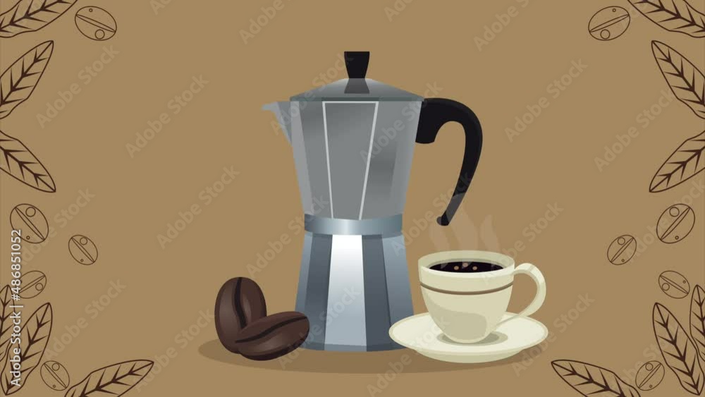 Poster delicious coffee kettle utensil animation