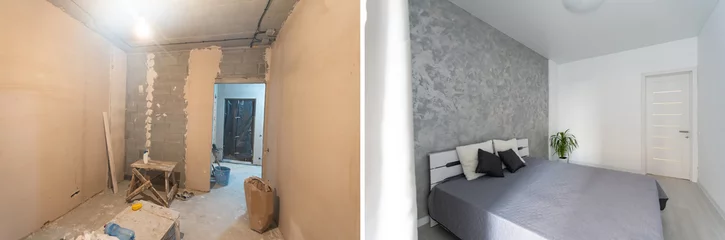 Foto op Plexiglas Comparison of a room in an apartment before and after renovation new house © Angelov