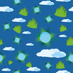 seamless pattern with clouds,plant,water