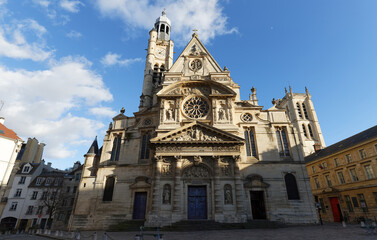 Fototapeta na wymiar Church of Saint-Etienne-du-Mont at sunny day. It was built in 1494-1624 and located near the Pantheon - Paris, France