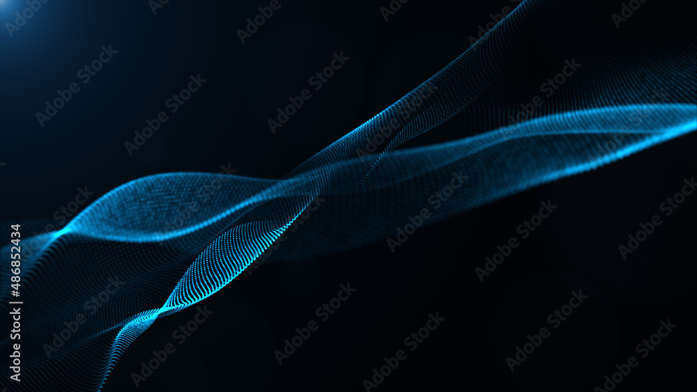 Poster digital particle wave floor blue color abstract background. 3d rendering