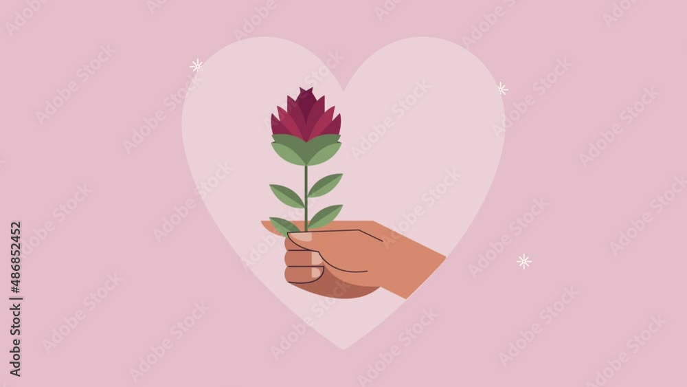 Sticker hand with rose flower in heart