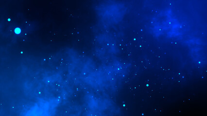 Digital particles glitter blue and black color abstract Background. 3D rendering