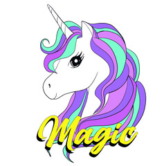 Unicorn draw. Trend fashion unicorn draw and slogan © cassell_art