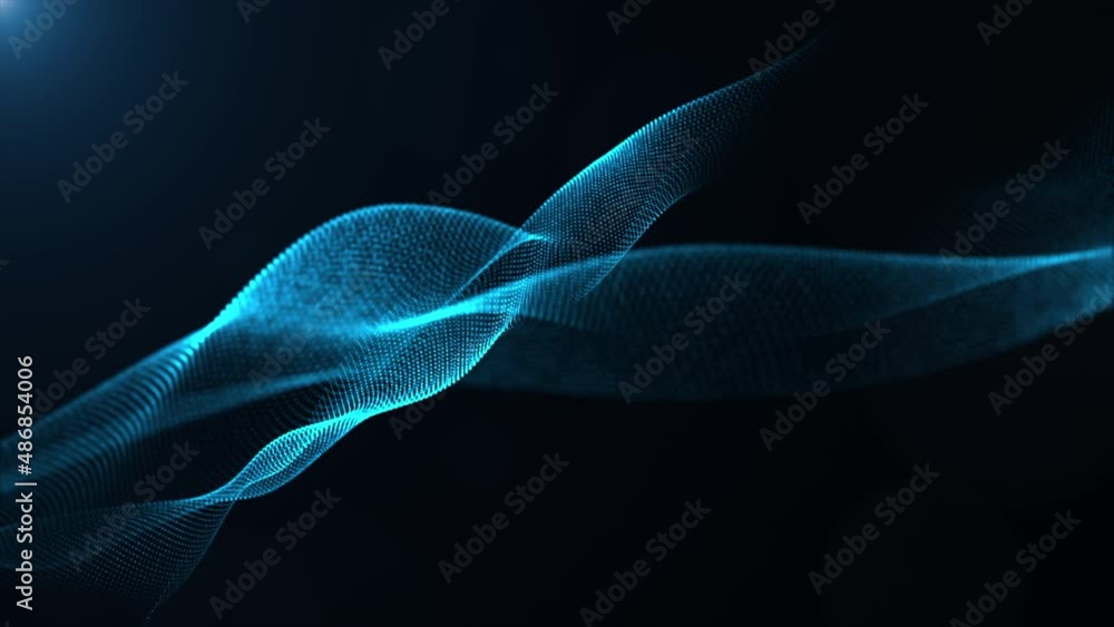 Poster digital particle wave floor blue color abstract background. 3d rendering animation 4k