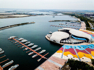 Aerial photography of Mingzhu Wharf in Tangshan City
