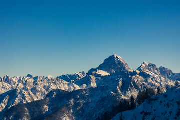 Fototapeta na wymiar Lussari mountain in the Julian Alps