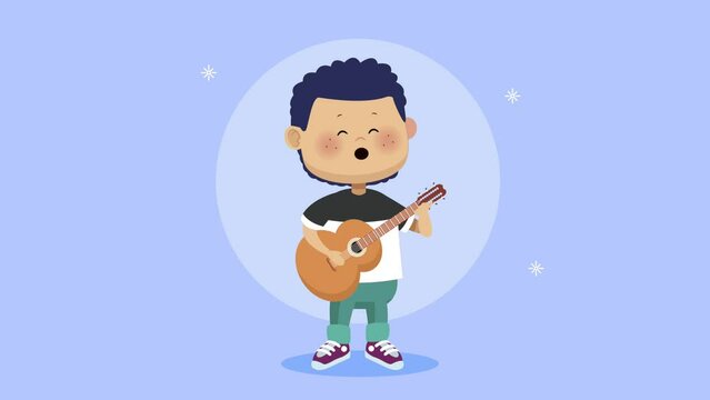 young boy playing guitar character