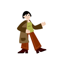 Woman in coat. Female character in casual autumn clothes. Girl walking